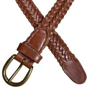 Surrey Brown Braided Genuine Leather Belt Brass Buckle Size XL (up to 46")